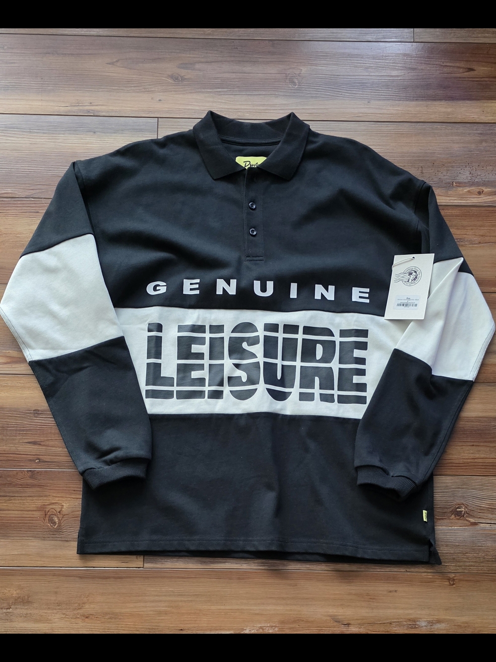 Genuine Leisure Men's Black & White Polo Sweatshirt Pique Cotton